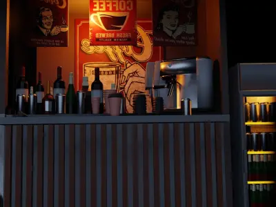 Coffee Station with Clock and Snow Low-poly 3D model