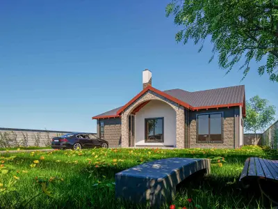 Bungalow Interior And Exterior Low-poly 3D model