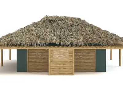 Tropical wooden thatched roof bungalow 3D model