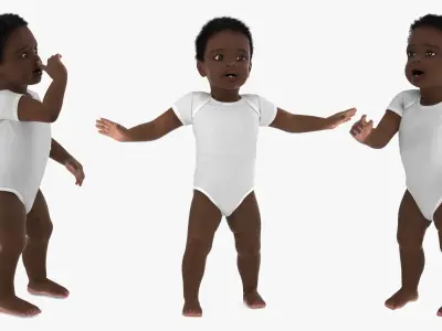  One Year Old Black Boy in Bodysuit Rigged for Maya 