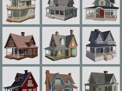 American Style Cottages - Town Houses Models 3D Model Pack