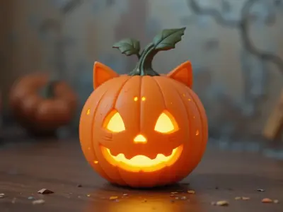 Cute Pumpkin Cat Light 3D Model Decorative Lamp Print Ready  Low-poly 3D model
