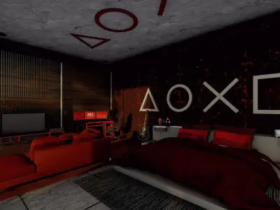 Bedroom Gaming Setup - Red Color Domination 3D model