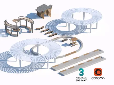 Urban Outdoor Furniture and Shelter Set 3D model