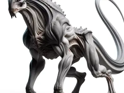 Terrifying Alien Creature Monstrous Biomechanical Beast Claws Low-poly 3D model