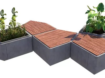 Modular Hexagon Planter Outdoor Bench Low-poly 3D model