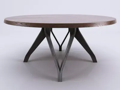 Wow round wooden table with metal legs 3D model