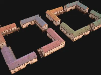 Medieval Town House with Staircase Low-poly 3D model