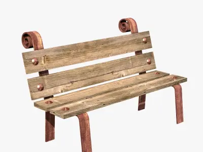 Benches and Lanterns on a Street Low-poly 3D model