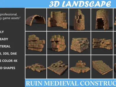 Low poly Terracotta Ruin Medieval Construction Low-poly 3D model