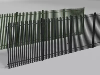 Low poly fence set of metal fences Low-poly 3D model