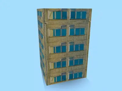 Retro Style Yellow Building Low-poly 3D model