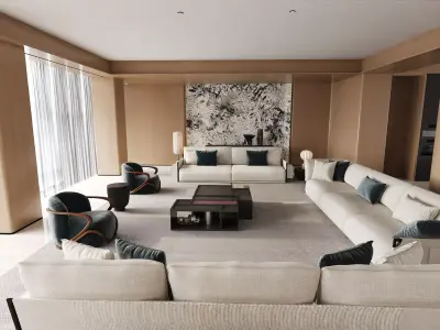 Modern Minimalist Kitchen Dining Space 3D model