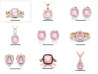 9 Pink  Pendant Earrings Ring 3dm stl render details 3D Model Pack