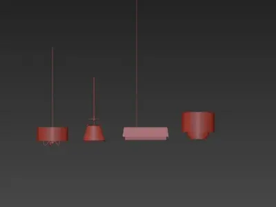 Tiered four pendant lights with shades 3D model