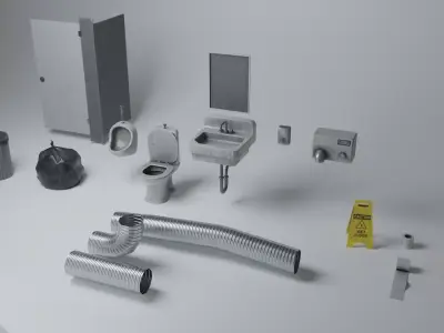 Public Restroom Modular Props Gameready PBR Low-poly 3D model