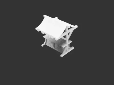 Medieval Wooden Market Stall for 3D print Low-poly 3D model