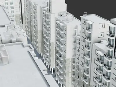 Low poly Apartments - Game ready street in apartment building Low-poly 3D model