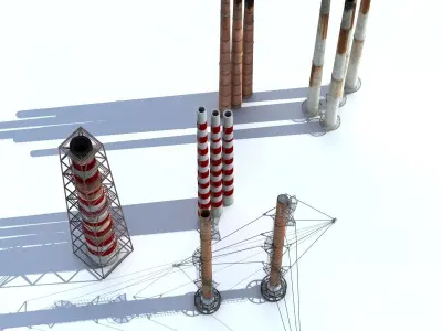 Chemical Plant Chimney Pack Low-poly 3D model