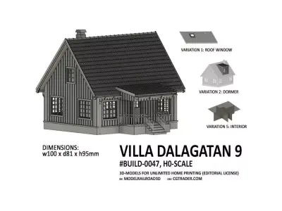 BUILD-0047 Villa Dalagatan in 4 variations H0-scale 3D print model