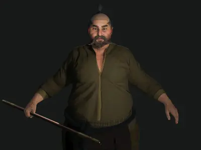 3D REALISTIC ASIAN MALE CHARACTER - OLD JAPANESE KUNGFU OUTFIT Low-poly 3D model
