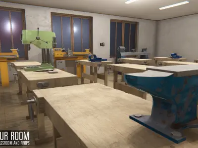 labour room - school classroom and props Low-poly 3D model