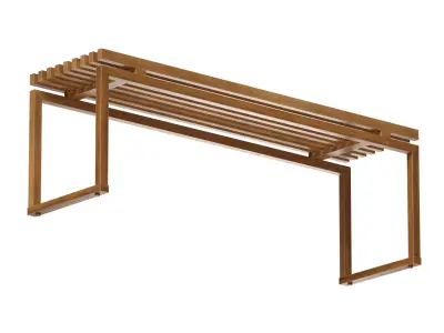 Wooden slatted bench made of light and dark wood 3D model