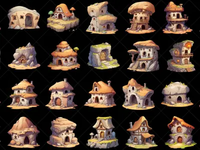 135 Transparent Fantasy Cave Style Hut House Home Game Asset Texture
