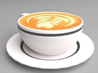 Mocha Coffee Cup Espresso Cappuccino Leaf Heart Design Low-poly 3D model