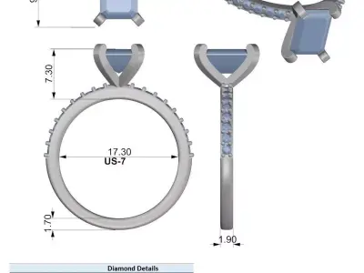 Emerald Cut Pave Solitaire Ring 3D STL Model 3D print model