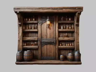 Medieval Tavern Wall door Low-poly 3D model