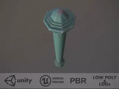 Barrier Bollard pack 3 Green v3 Low-poly 3D model