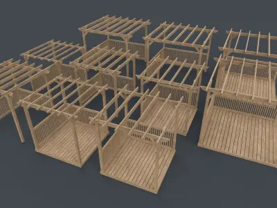 PBR Wooden Pergola Gazebo C5 Low-poly 3D model