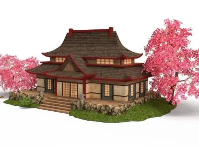 Asian Japanese stylised temple Game Ready Low-poly 3D model