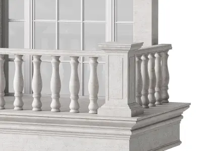 Classical Arched Window Balcony with Baluster - Facade Element 3D model