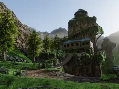 House on Mountain Scene 3D model