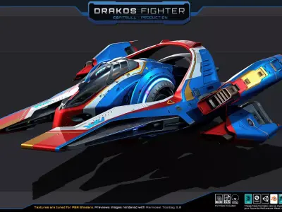 DRAKOS - Fighter Spacecraft  Low-poly 3D model