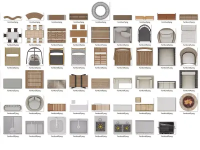 2D Outdoor top view Furniture Plans PNG PSD PDF 65 layers  Texture