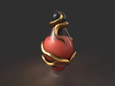 Stylized Fantasy Potion with Root Ornaments Low-poly 3D model