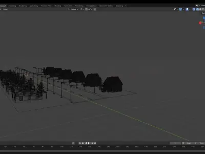 Stylized Suburban Street Scene in Blender Low-poly 3D model
