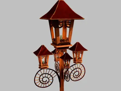 Wooden Lampost 3D model