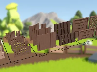 Low Poly Fence Pack Free low-poly 3D model