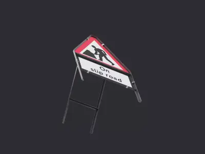 Men At Work On Slip Road Triangular Road Sign Low-poly 3D model