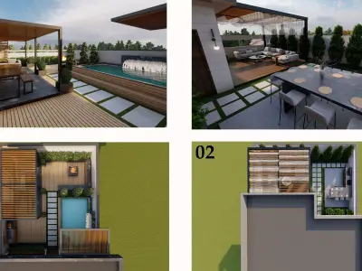 Modern Luxury Roof Garden Design Pack2 Rooftop Scenes 3D model