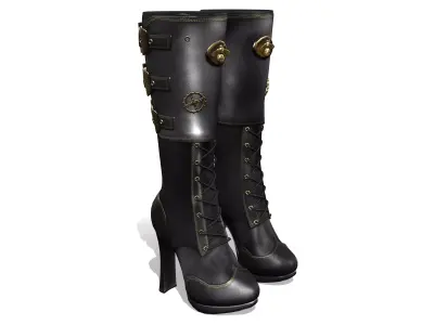 Steampunk High Heel Platform Boots Low-poly 3D model