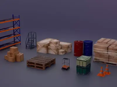 Industrial Warehouse Props - Storage Asset Pack Low-poly 3D model