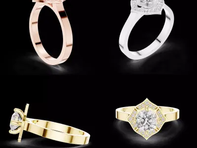 Geometric Halo Engagement Ring 3D Model for Jewelry STL File 3D print model
