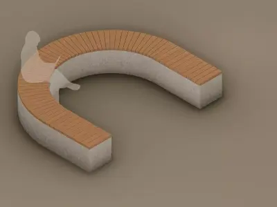 Low Poly Curved Outdoor Concrete Bench Low-poly 3D model