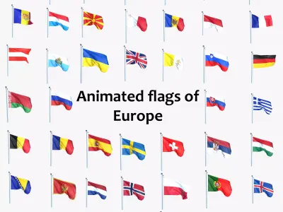 Animated All Flags Of Europe Low-poly 3D model