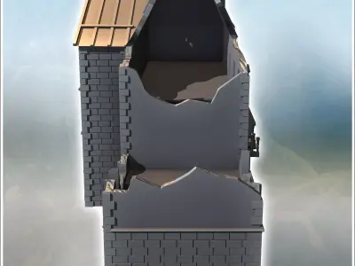 Large building with a zinc roof hewn stone base and flat-roofed  3D print model
